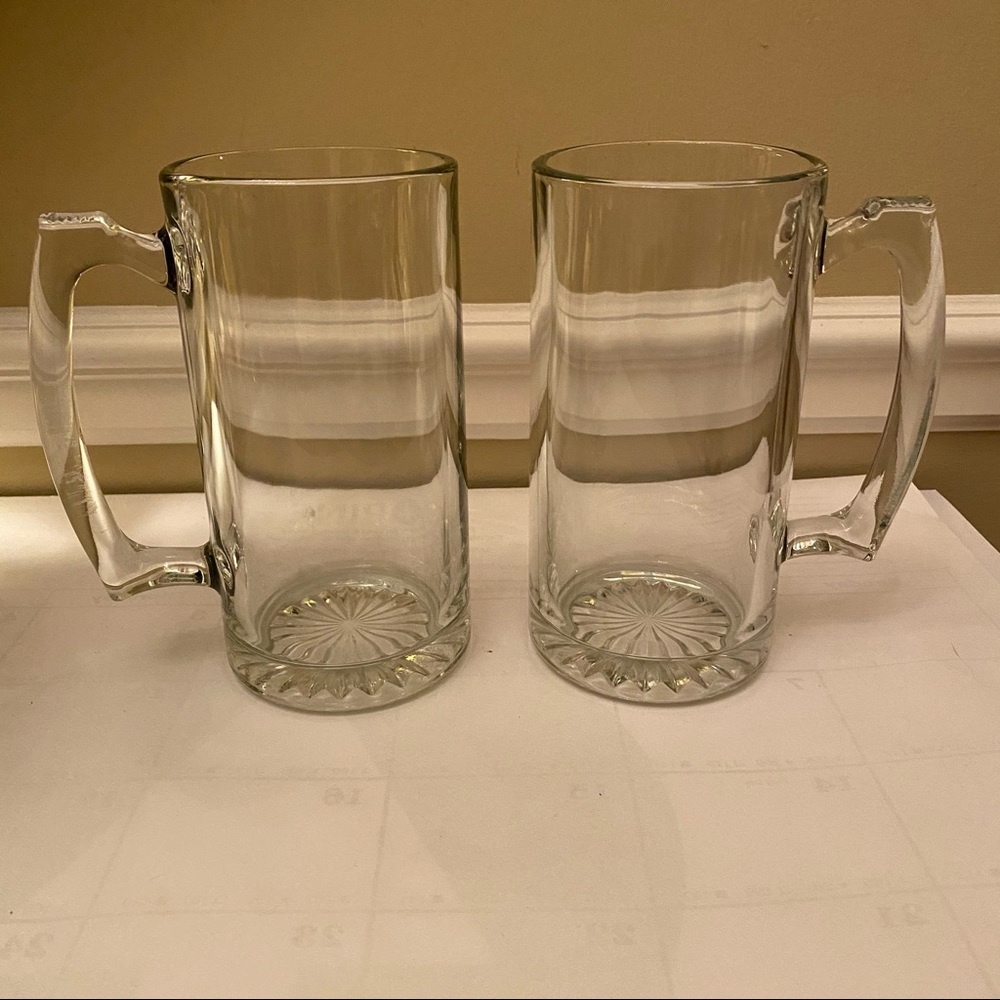 2 Large Glass Beer Mugs